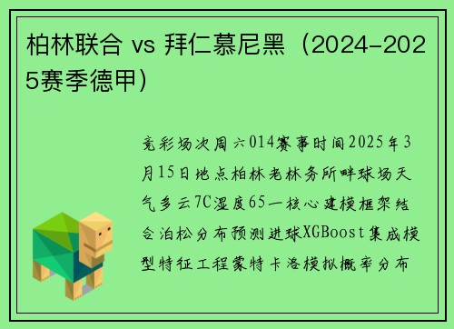 柏林联合 vs 拜仁慕尼黑(2024-2025赛季德甲) 柏林联合 vs 拜仁慕尼黑(2024-2025赛季德甲)